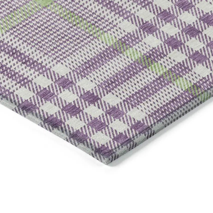 Purple Green And Ivory Plaid Washable Indoor Outdoor Area Rug Photo 4