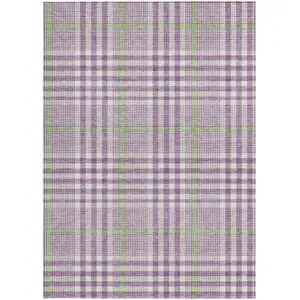Photo of Purple Green And Ivory Plaid Washable Indoor Outdoor Area Rug