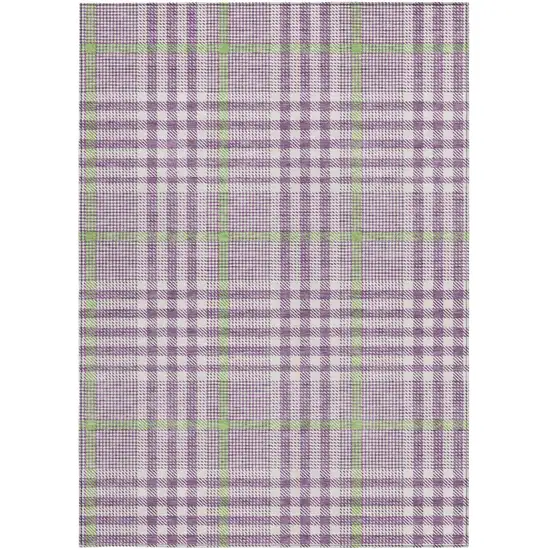 Purple Green And Ivory Plaid Washable Indoor Outdoor Area Rug Photo 5