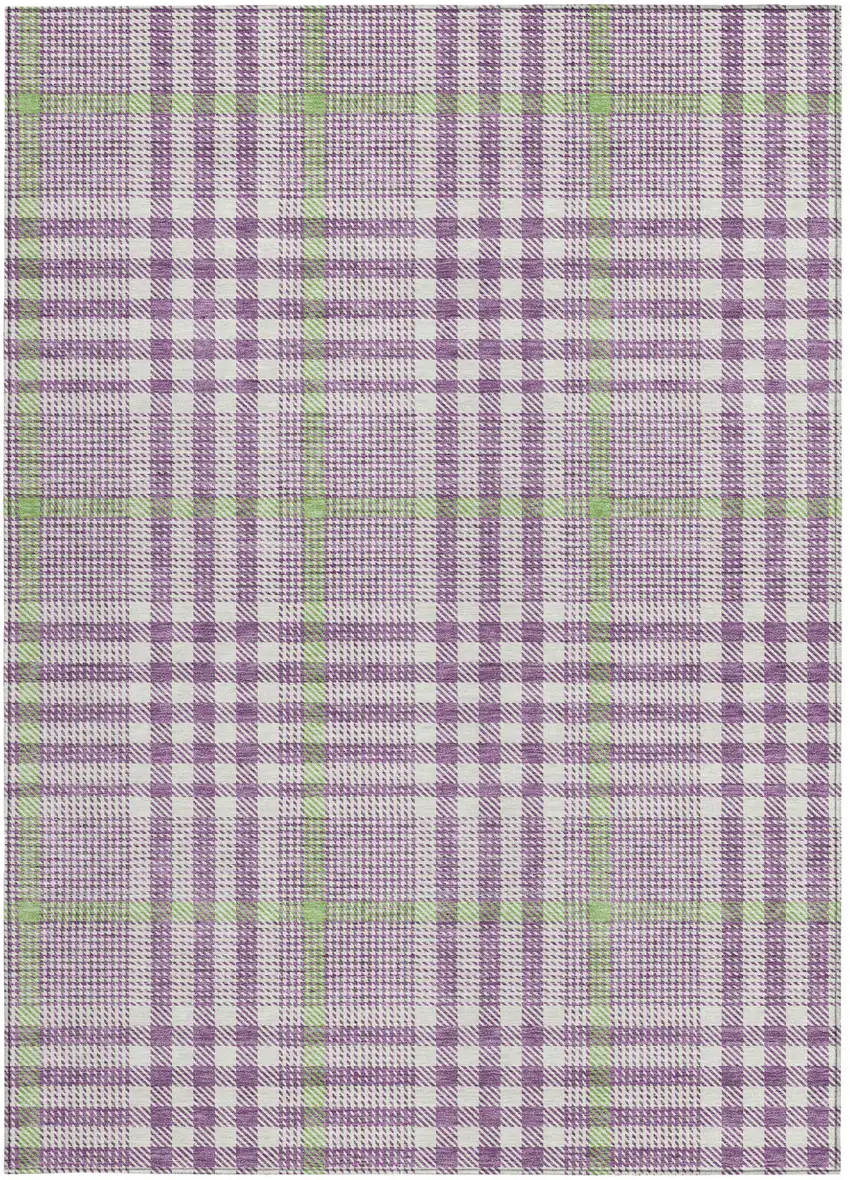 Purple Green And Ivory Plaid Washable Indoor Outdoor Area Rug Photo 5