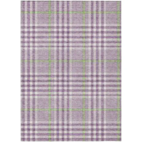 Purple Green And Ivory Plaid Washable Indoor Outdoor Area Rug Photo 2