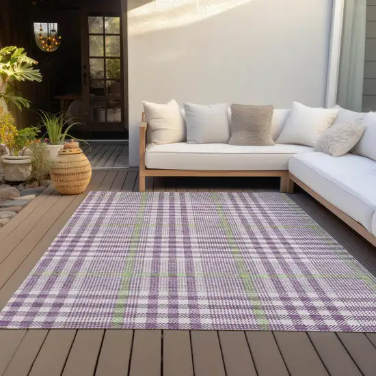 Purple Green And Ivory Plaid Washable Indoor Outdoor Area Rug Photo 9