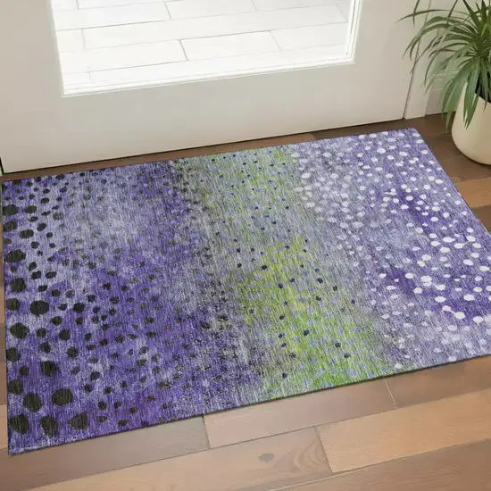 Purple Green And Ivory Polka Dot Washable Area Rug With UV Protection Photo 1