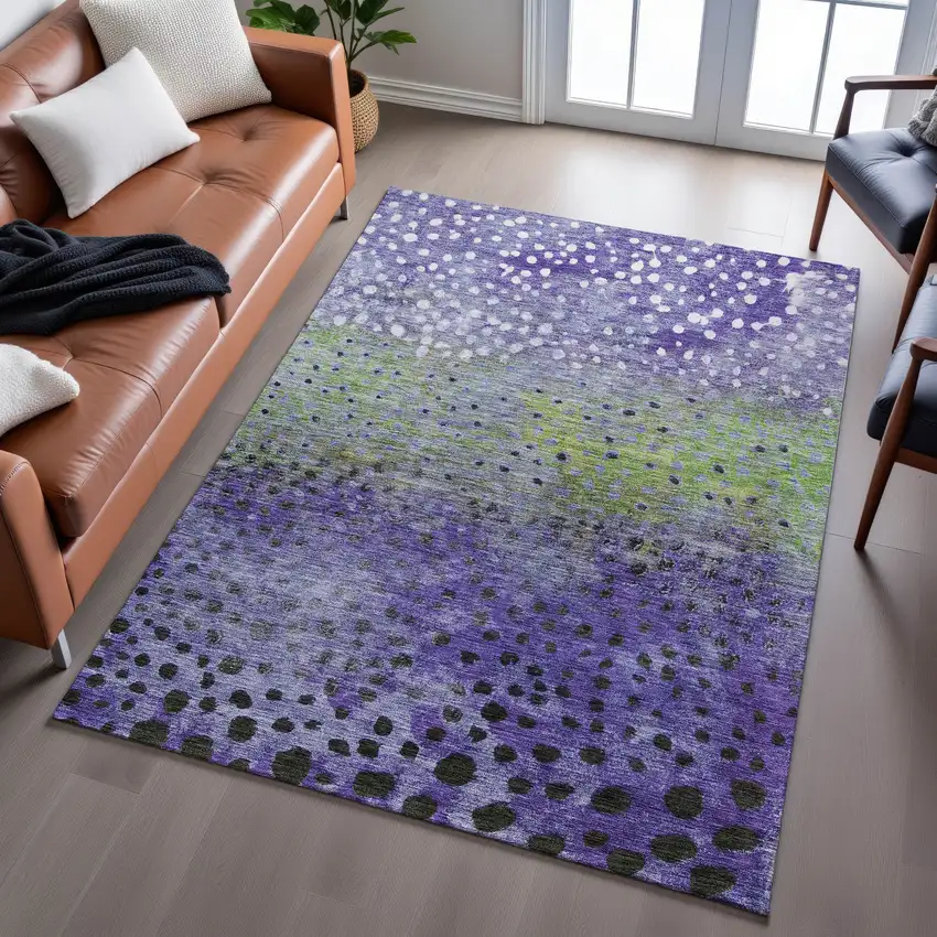 Purple Green And Ivory Polka Dot Washable Area Rug With UV Protection Photo 5
