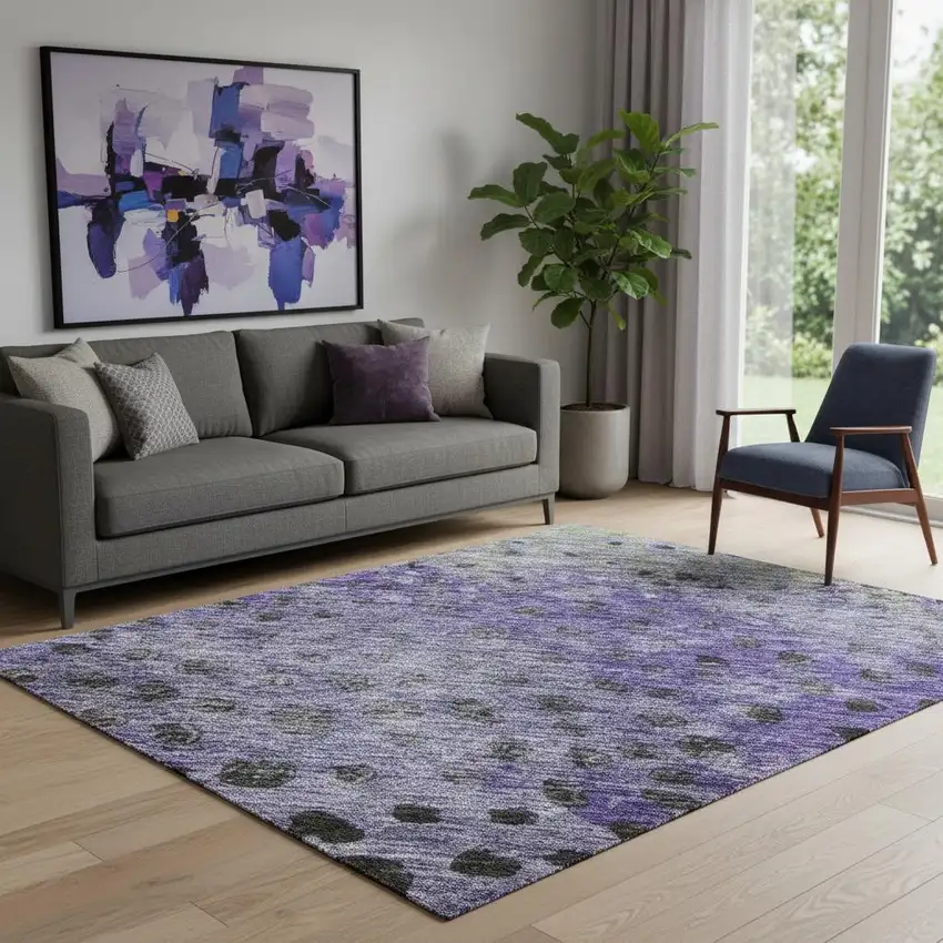 Purple Green And Ivory Polka Dot Washable Area Rug With UV Protection Photo 2