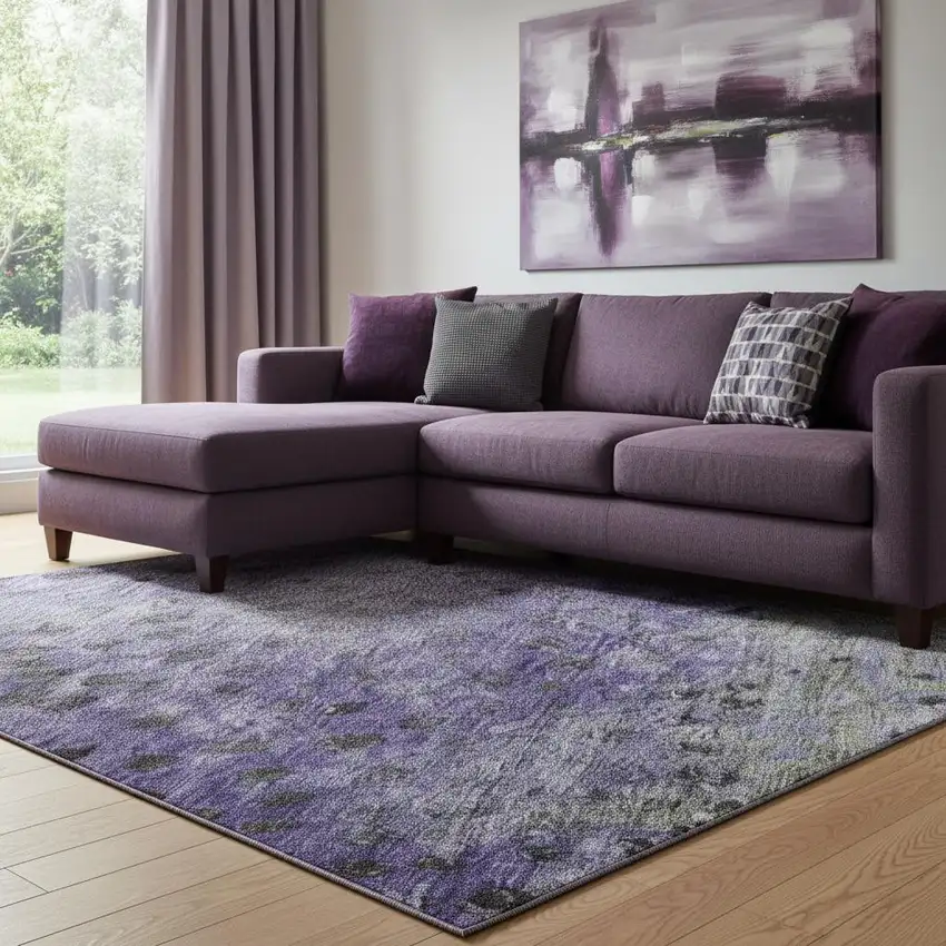 Purple Green And Ivory Polka Dot Washable Area Rug With UV Protection Photo 2