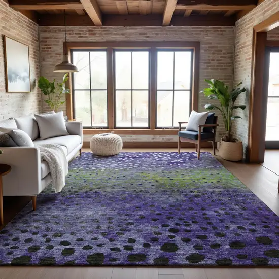 Purple Green And Ivory Polka Dot Washable Area Rug With UV Protection Photo 4