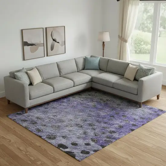 Purple Green And Ivory Polka Dot Washable Area Rug With UV Protection Photo 2