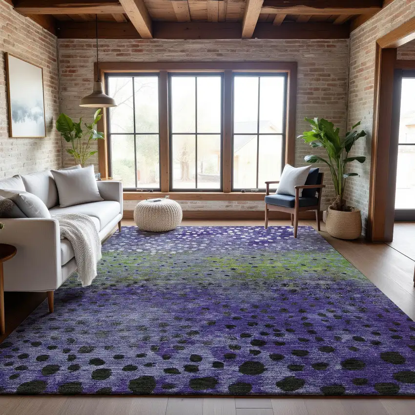 Purple Green And Ivory Polka Dot Washable Area Rug With UV Protection Photo 4