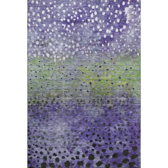 Purple Green And Ivory Polka Dot Washable Area Rug With UV Protection Photo 6