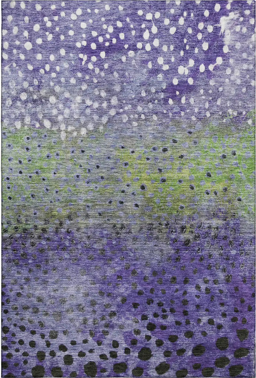 Purple Green And Ivory Polka Dot Washable Area Rug With UV Protection Photo 6