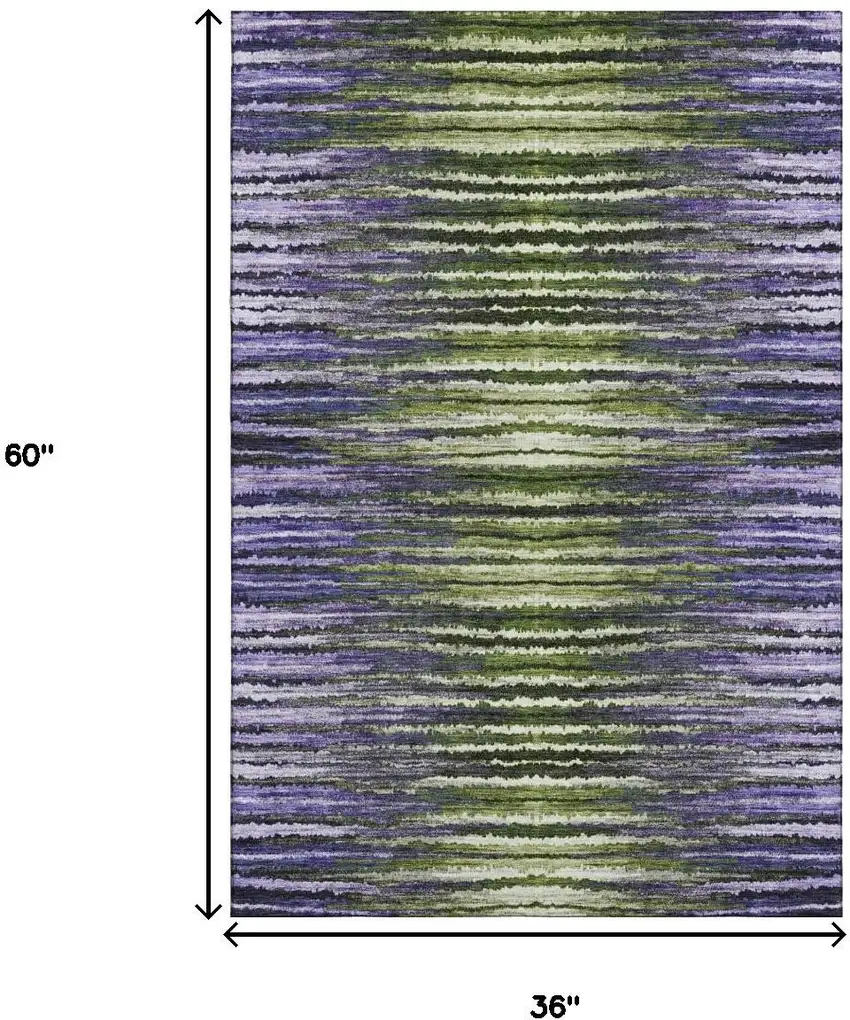 Purple Green And Ivory Striped Washable Area Rug With UV Protection Photo 3