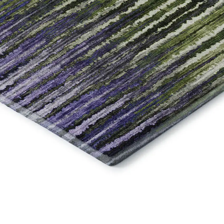 Purple Green And Ivory Striped Washable Area Rug With UV Protection Photo 7