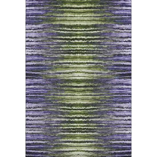 Purple Green And Ivory Striped Washable Area Rug With UV Protection Photo 1