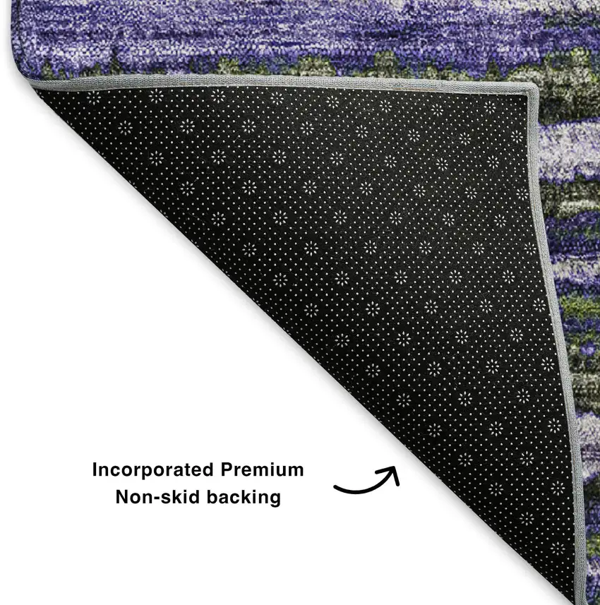 Purple Green And Ivory Striped Washable Area Rug With UV Protection Photo 7