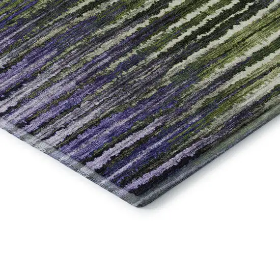 Purple Green And Ivory Striped Washable Area Rug With UV Protection Photo 8