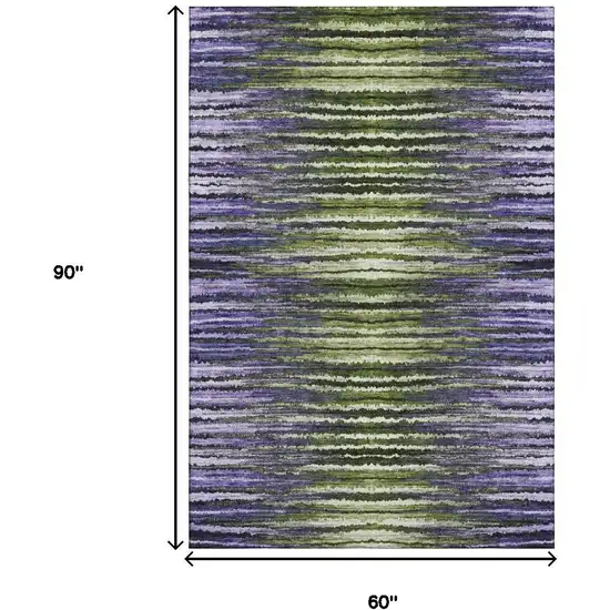Purple Green And Ivory Striped Washable Area Rug With UV Protection Photo 3