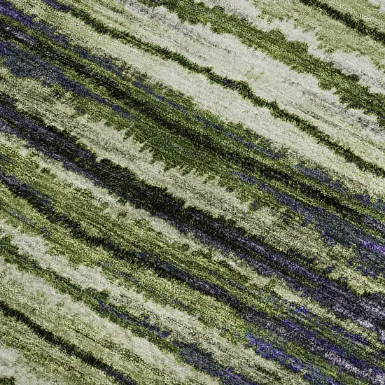 Purple Green And Ivory Striped Washable Area Rug With UV Protection Photo 7