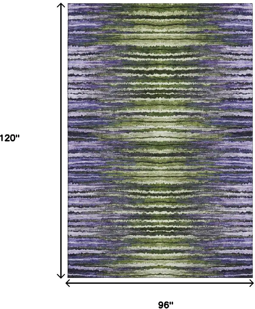 Purple Green And Ivory Striped Washable Area Rug With UV Protection Photo 6