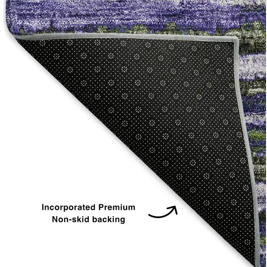 Purple Green And Ivory Striped Washable Area Rug With UV Protection Photo 9