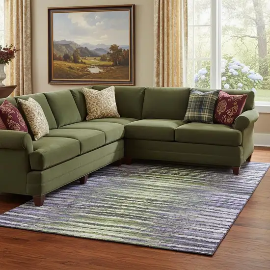 Purple Green And Ivory Striped Washable Area Rug With UV Protection Photo 2