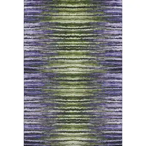 Photo of Purple Green And Ivory Striped Washable Area Rug With UV Protection