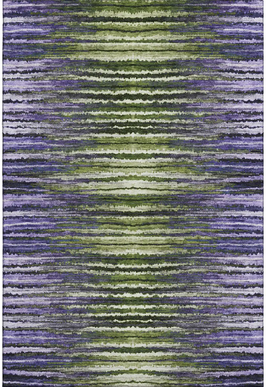 Purple Green And Ivory Striped Washable Area Rug With UV Protection Photo 1