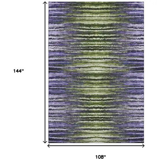 Purple Green And Ivory Striped Washable Area Rug With UV Protection Photo 7