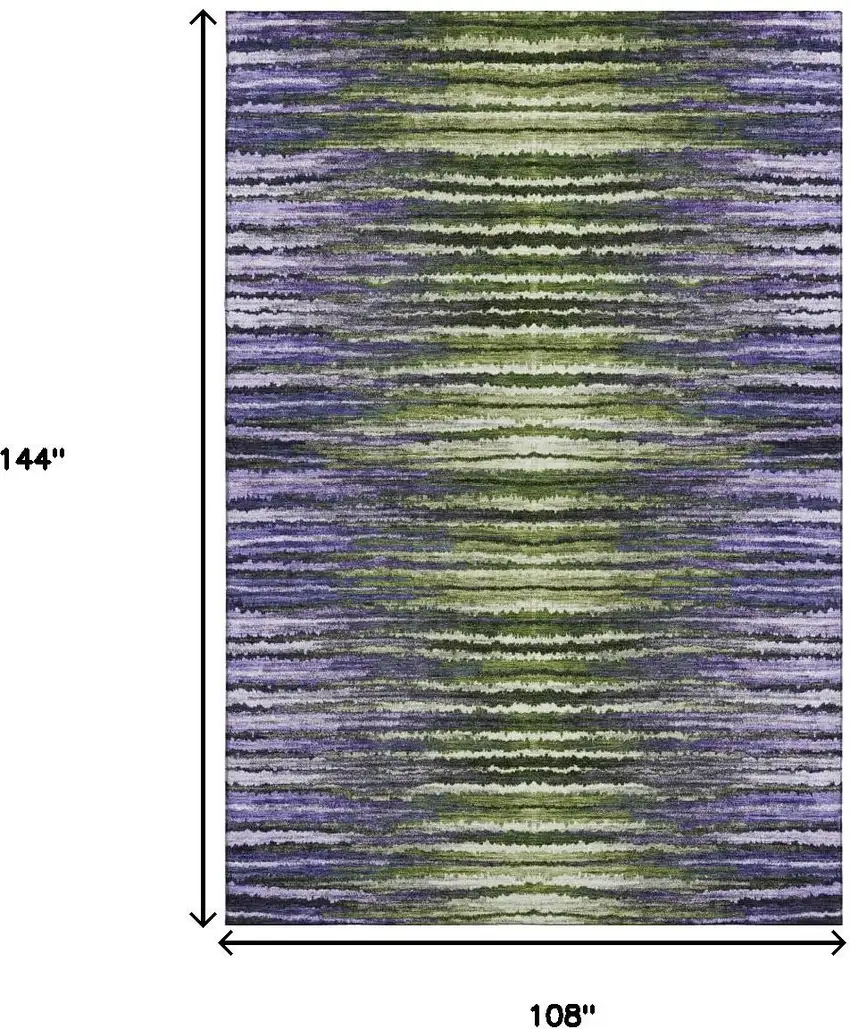 Purple Green And Ivory Striped Washable Area Rug With UV Protection Photo 7