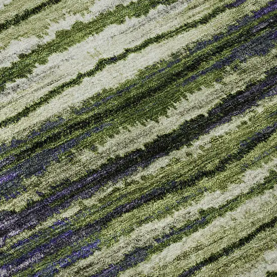 Purple Green And Ivory Striped Washable Area Rug With UV Protection Photo 3