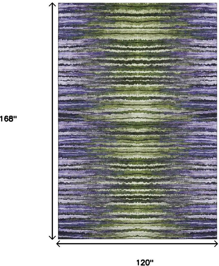 Purple Green And Ivory Striped Washable Area Rug With UV Protection Photo 7