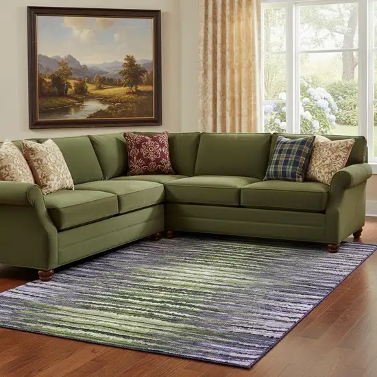 Purple Green And Ivory Striped Washable Area Rug With UV Protection Photo 1