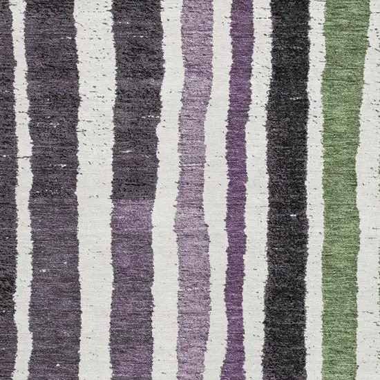 Purple Green And Ivory Striped Washable Area Rug With UV Protection Photo 3