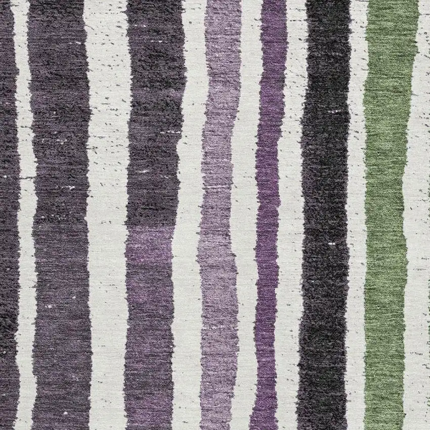 Purple Green And Ivory Striped Washable Area Rug With UV Protection Photo 3