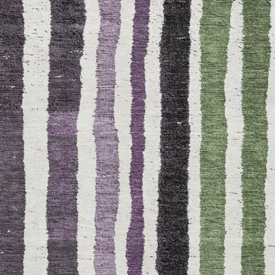 Purple Green And Ivory Striped Washable Area Rug With UV Protection Photo 3