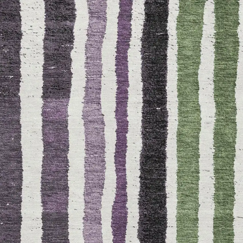Purple Green And Ivory Striped Washable Area Rug With UV Protection Photo 3