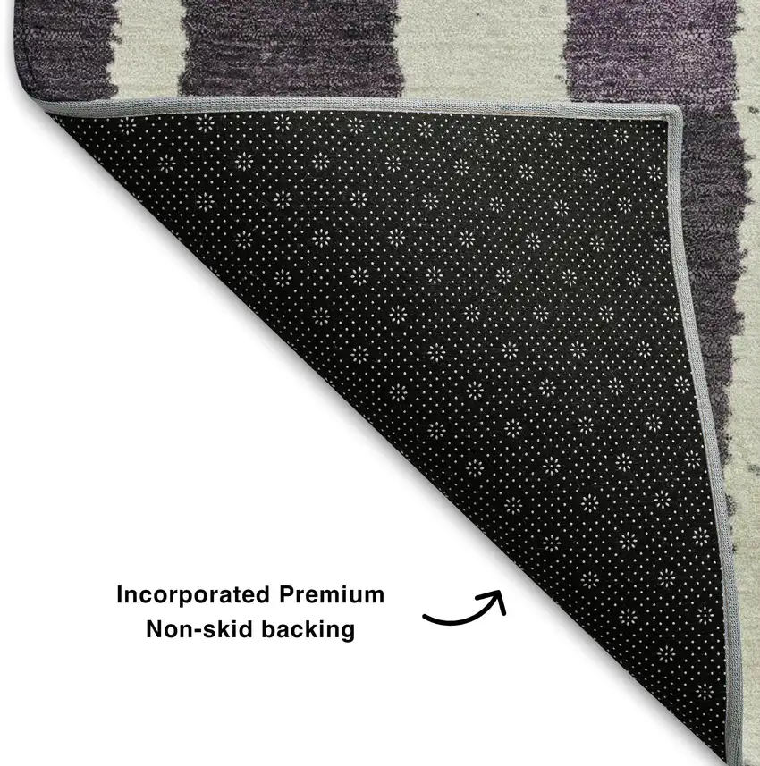 Purple Green And Ivory Striped Washable Area Rug With UV Protection Photo 7