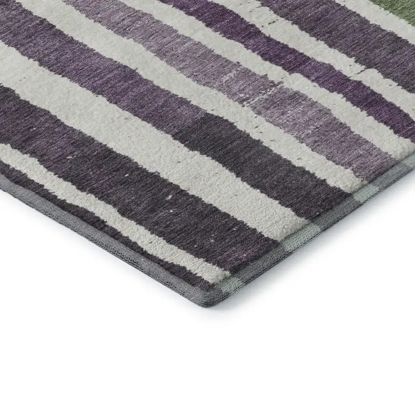 Purple Green And Ivory Striped Washable Area Rug With UV Protection Photo 8