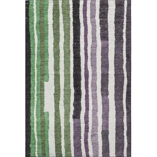 Purple Green And Ivory Striped Washable Area Rug With UV Protection Photo 4