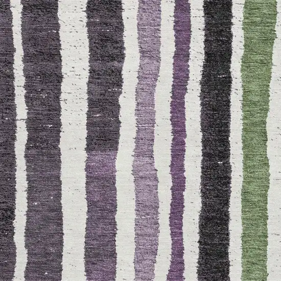 Purple Green And Ivory Striped Washable Area Rug With UV Protection Photo 3