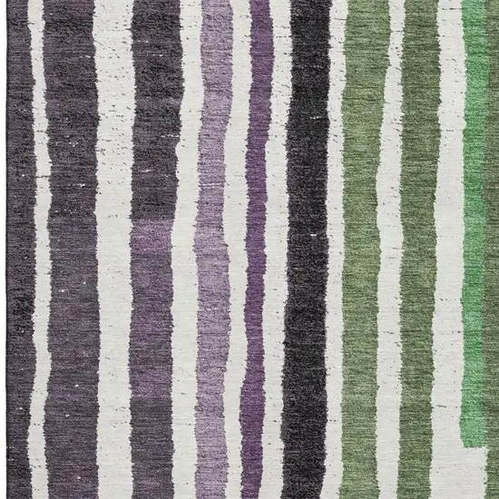 Purple Green And Ivory Striped Washable Area Rug With UV Protection Photo 4