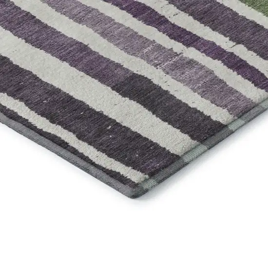 Purple Green And Ivory Striped Washable Area Rug With UV Protection Photo 8