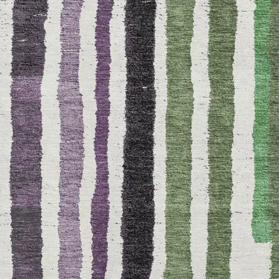 Purple Green And Ivory Striped Washable Area Rug With UV Protection Photo 3