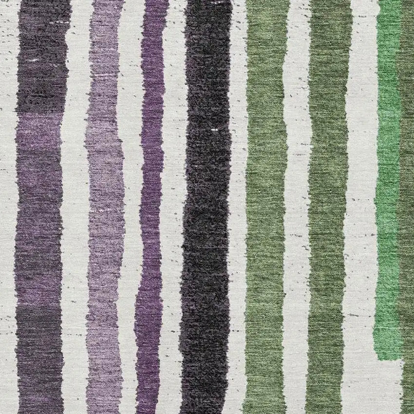 Purple Green And Ivory Striped Washable Area Rug With UV Protection Photo 3