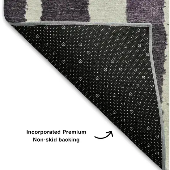 Purple Green And Ivory Striped Washable Area Rug With UV Protection Photo 7