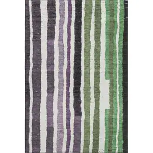 Photo of Purple Green And Ivory Striped Washable Area Rug With UV Protection