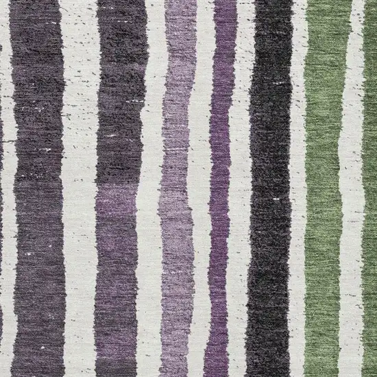 Purple Green And Ivory Striped Washable Area Rug With UV Protection Photo 3