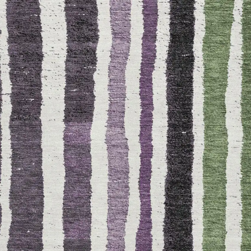 Purple Green And Ivory Striped Washable Area Rug With UV Protection Photo 3