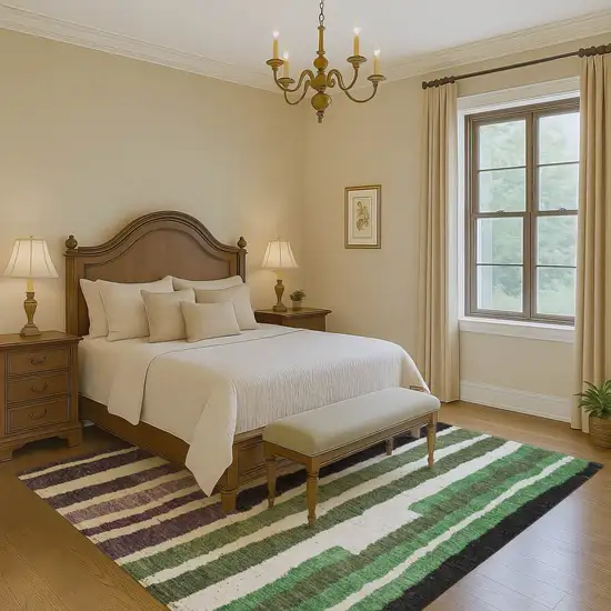 Purple Green And Ivory Striped Washable Area Rug With UV Protection Photo 6