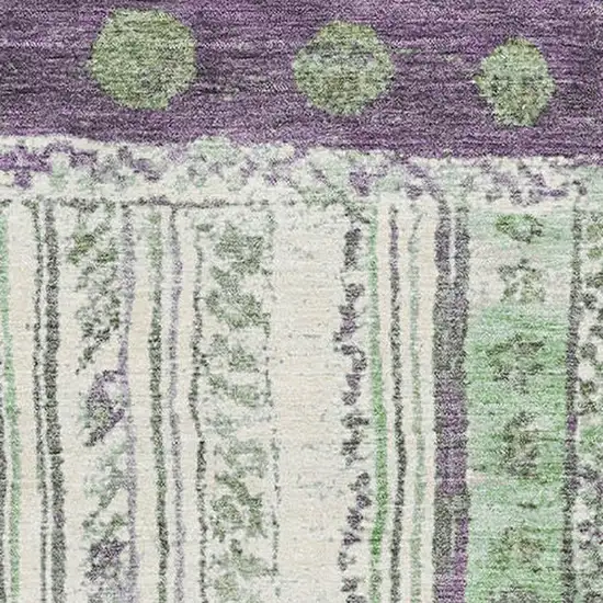 Purple Green And Ivory Striped Washable Area Rug With UV Protection Photo 3